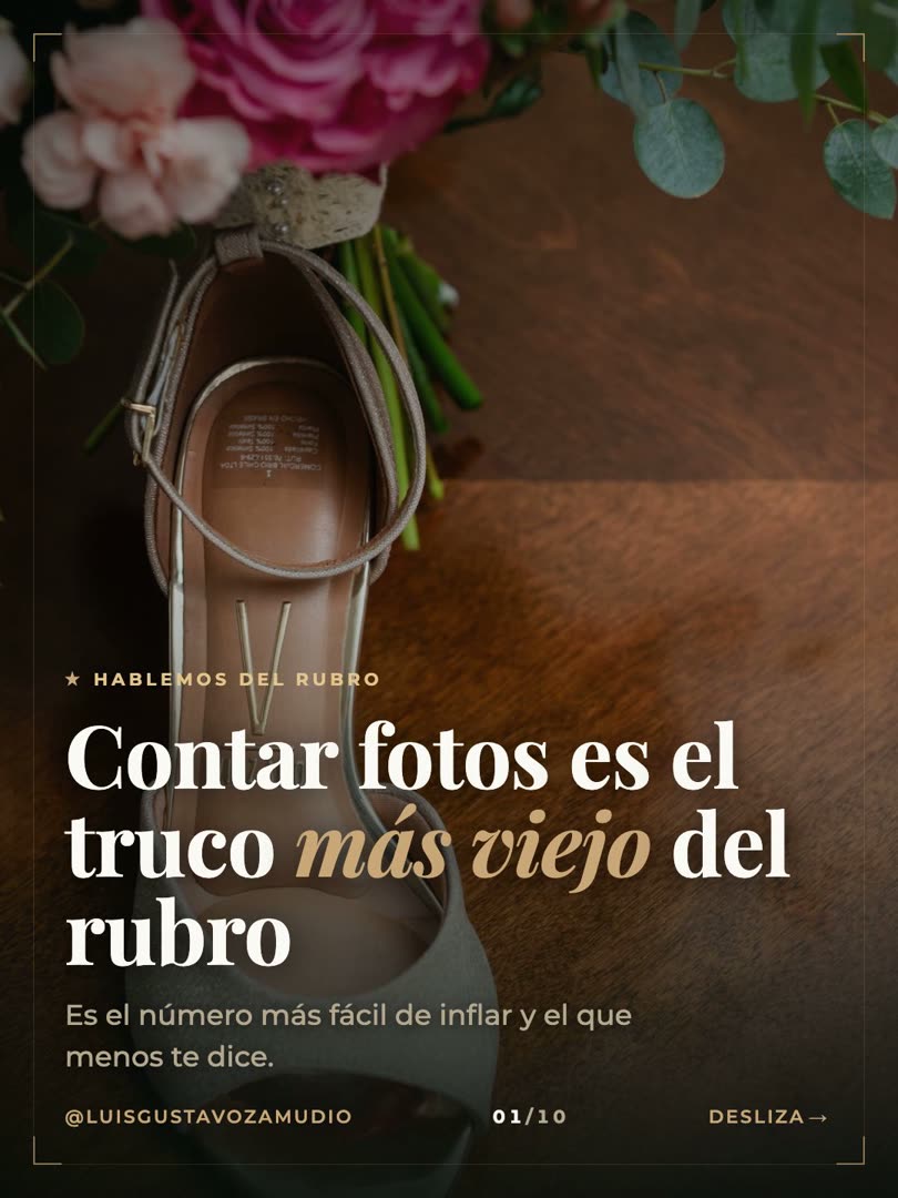 Portada del carrusel: contar fotos es el truco más viejo del rubro. Zapatos y ramo de novia