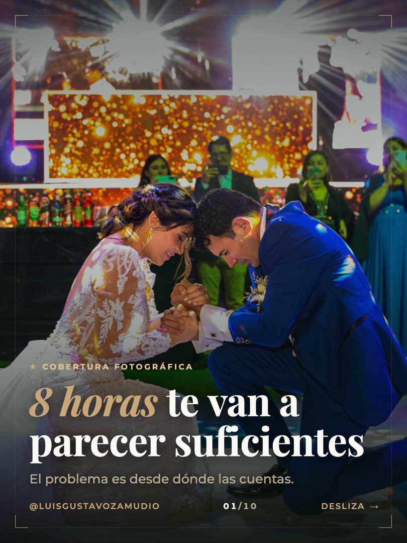 Portada del carrusel: 8 horas te van a parecer suficientes. Novio de rodillas en la fiesta del matrimonio