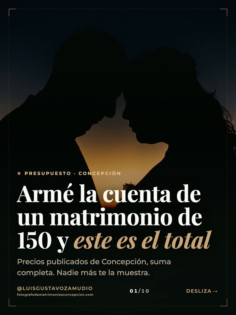 Portada: armé la cuenta de un matrimonio de 150 y este es el total. Silueta de novios al atardecer, fotógrafo de bodas en Concepción
