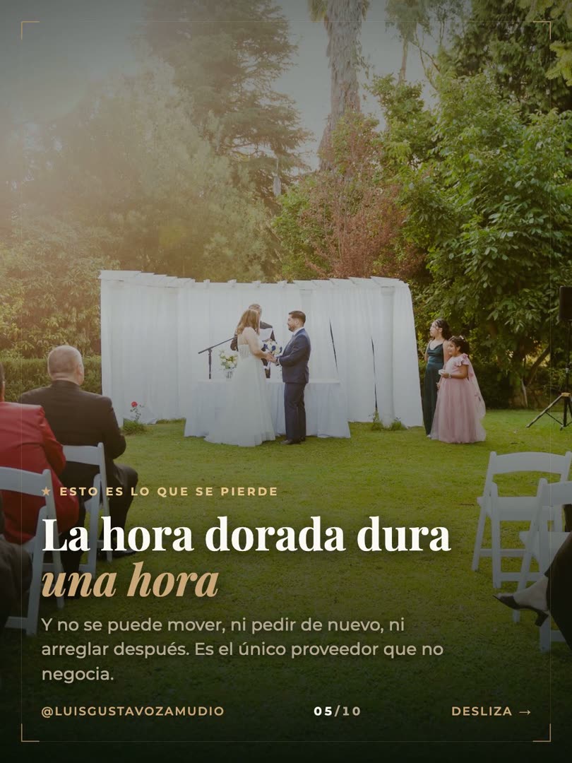 Ceremonia al atardecer: la hora dorada dura una hora y no se puede mover