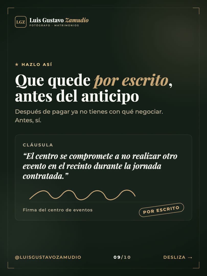 Cláusula de contrato: la exclusividad queda por escrito antes de pagar el anticipo
