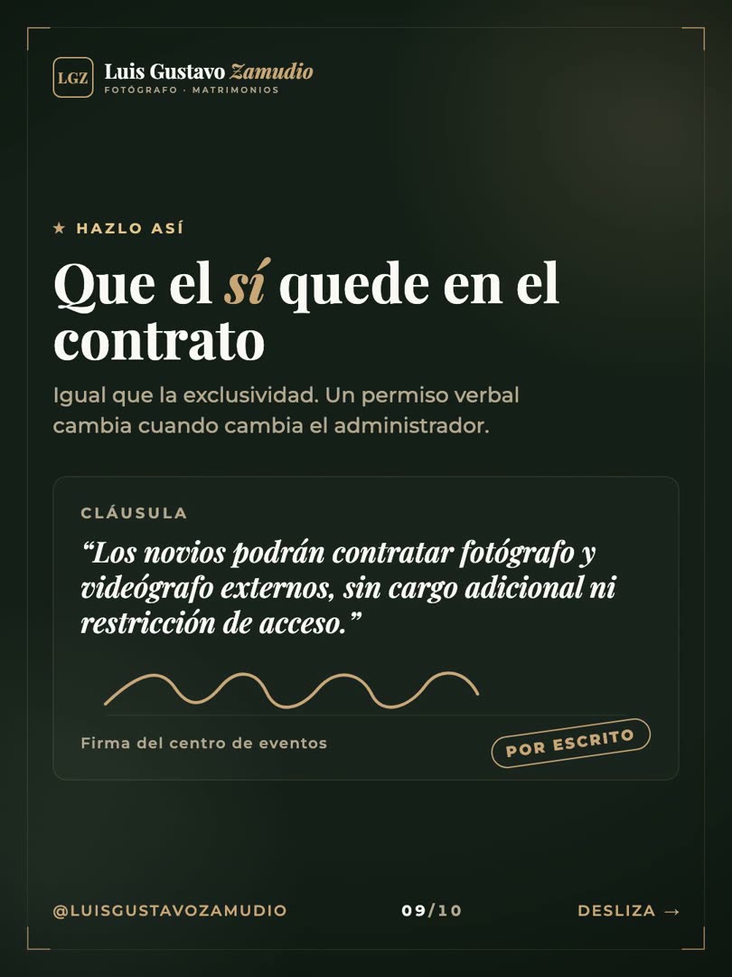 Cláusula de contrato: el permiso de fotógrafo externo queda por escrito
