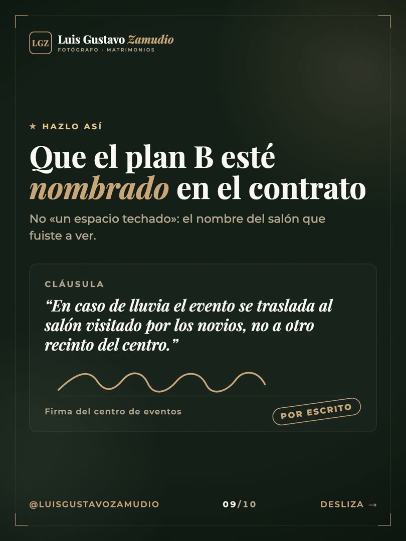 Cláusula de contrato: el plan B queda nombrado con el salón específico