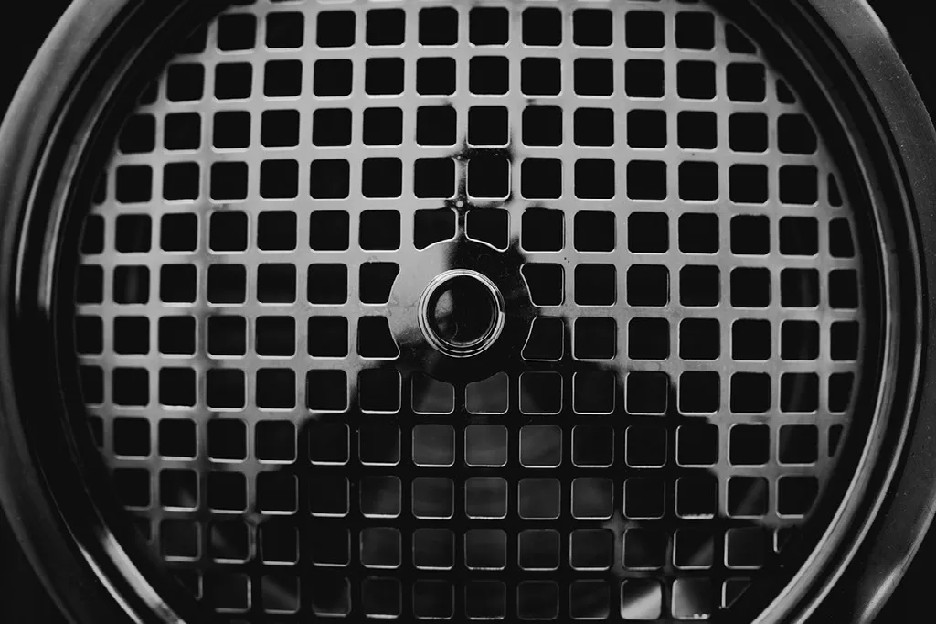 Detalle vintage del micrófono de la fiesta en blanco y negro